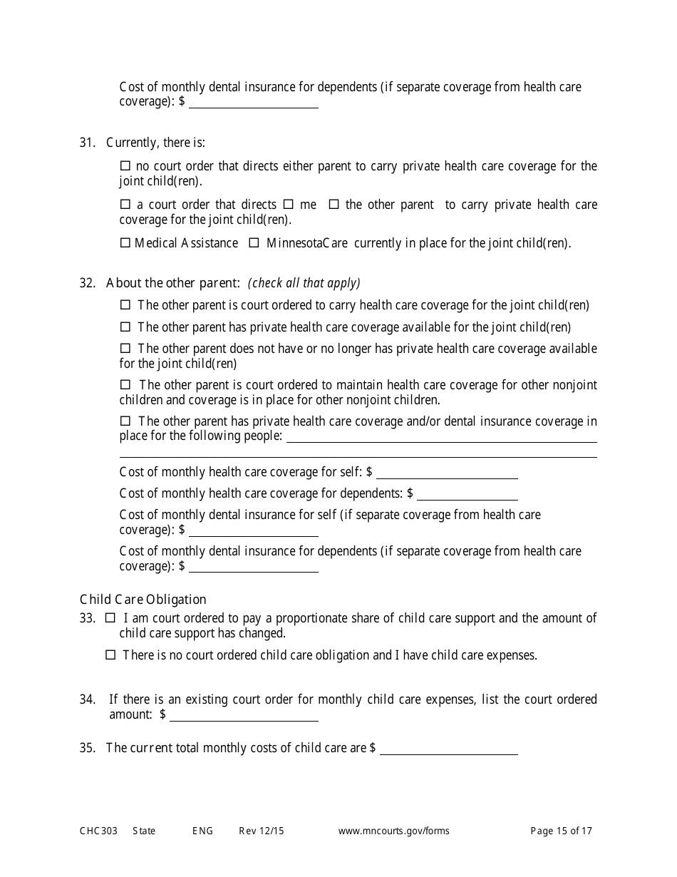 Form CHC303 Affidavit in Support of Motion to Change Custody - Minnesota, Page 15
