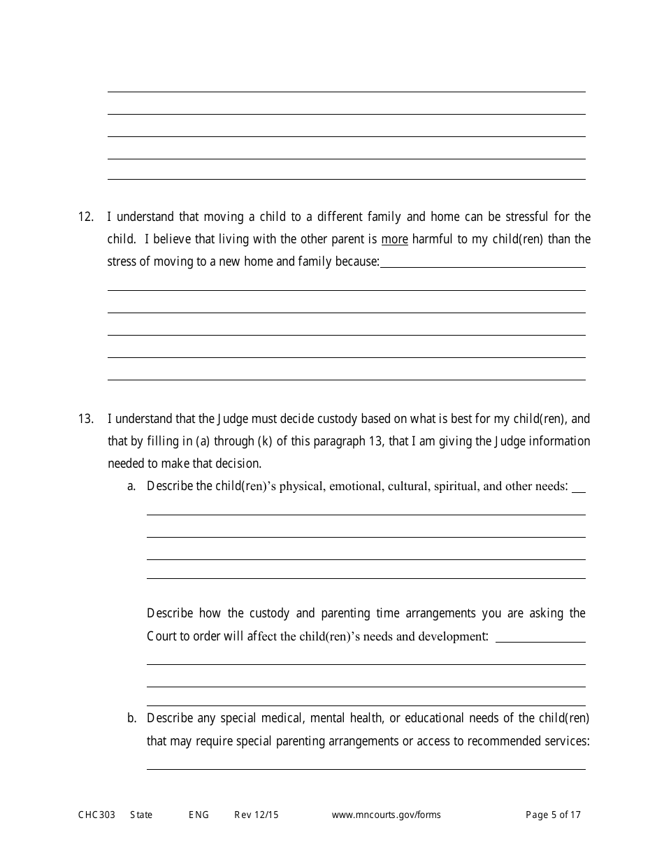 Form CHC303 Affidavit in Support of Motion to Change Custody - Minnesota, Page 5