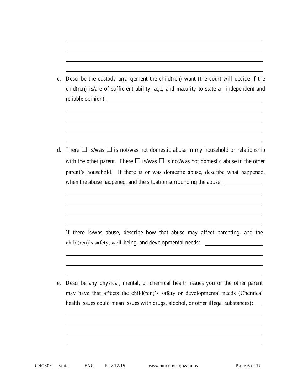 Form CHC303 Affidavit in Support of Motion to Change Custody - Minnesota, Page 6