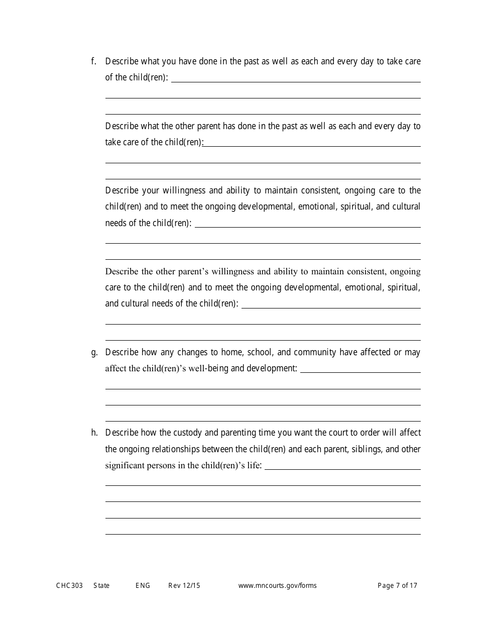 Form CHC303 Affidavit in Support of Motion to Change Custody - Minnesota, Page 7