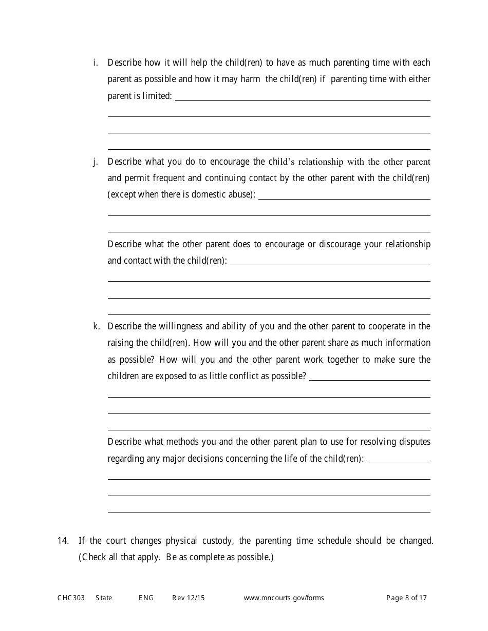 Form CHC303 Affidavit in Support of Motion to Change Custody - Minnesota, Page 8