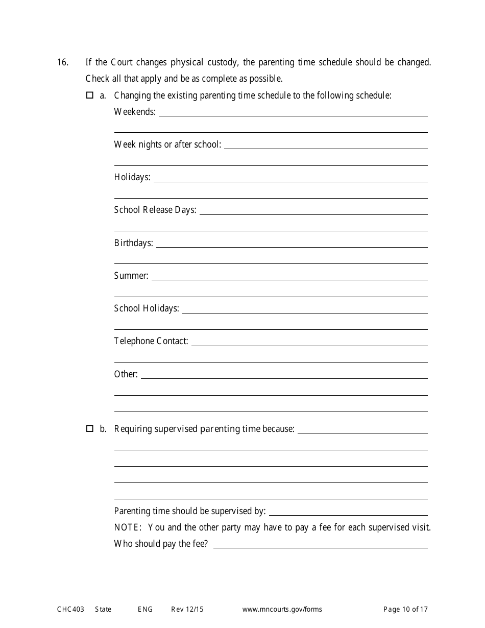 Form CHC403 Affidavit in Response to and Motion to Change Custody - Minnesota, Page 10