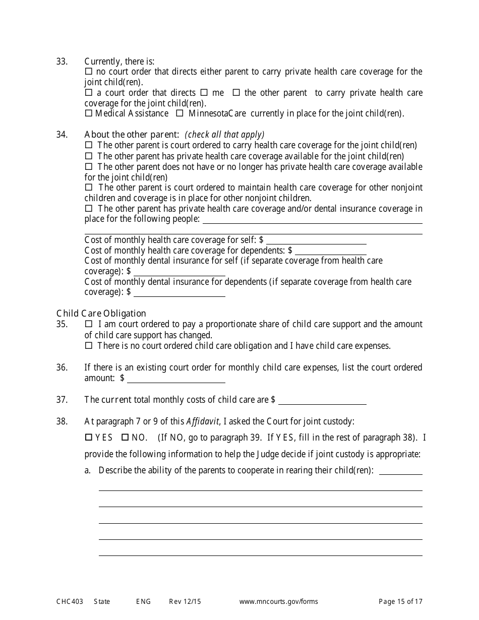 Form CHC403 Affidavit in Response to and Motion to Change Custody - Minnesota, Page 15