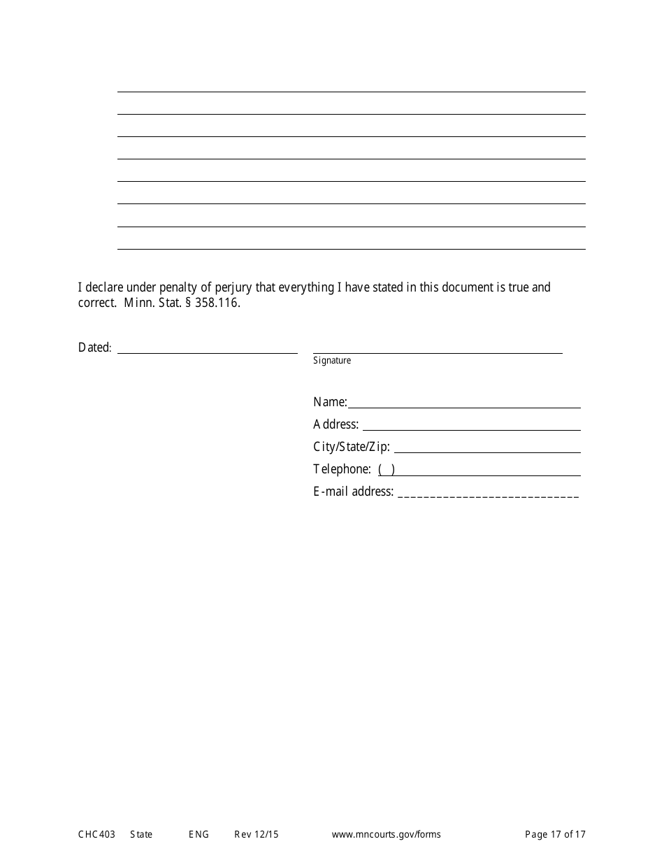 Form CHC403 Affidavit in Response to and Motion to Change Custody - Minnesota, Page 17