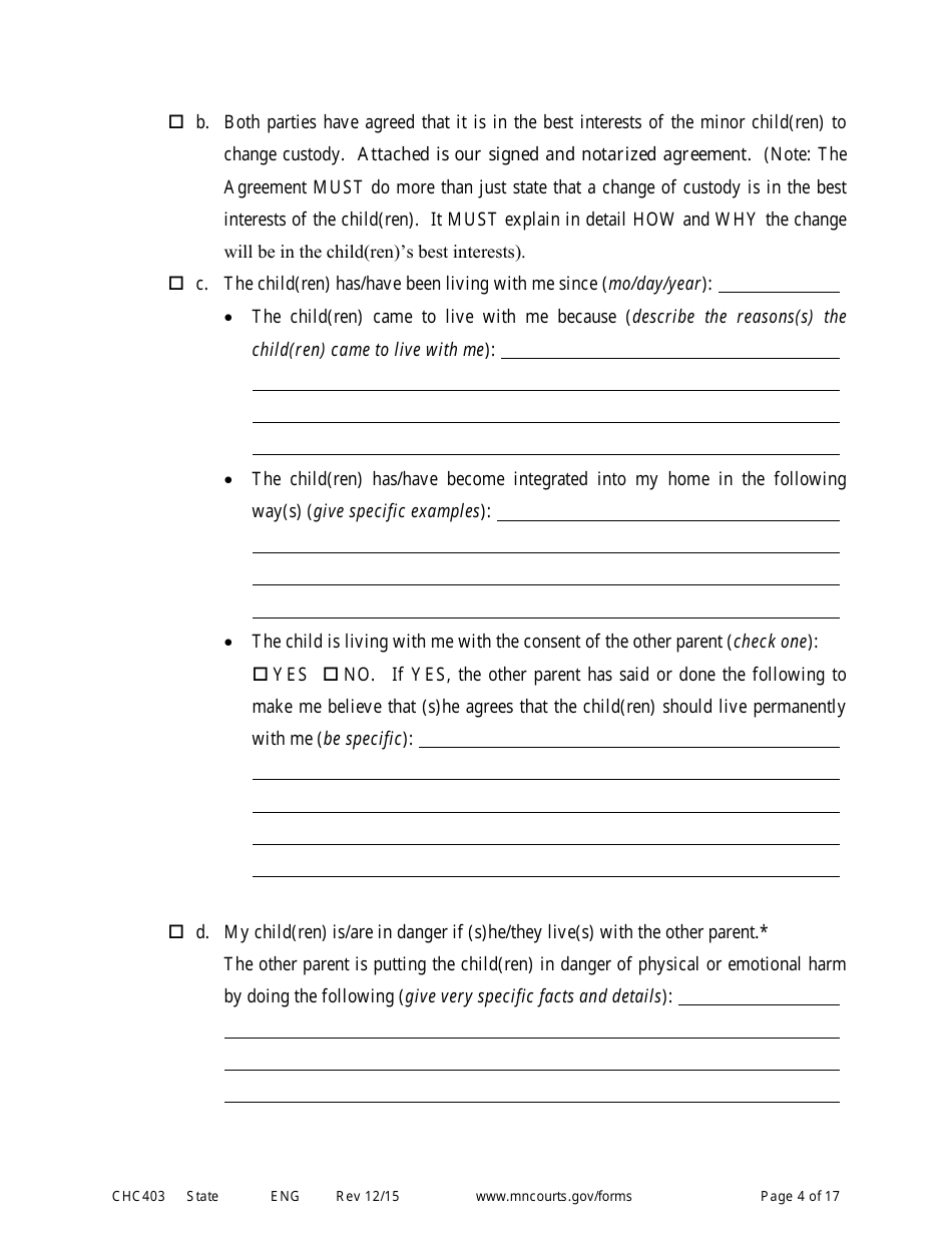 Form CHC403 Affidavit in Response to and Motion to Change Custody - Minnesota, Page 4