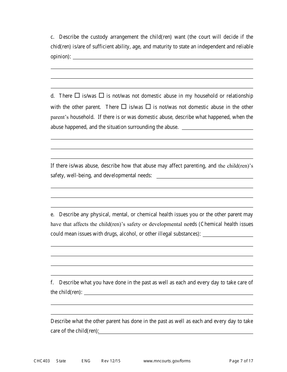 Form CHC403 Affidavit in Response to and Motion to Change Custody - Minnesota, Page 7