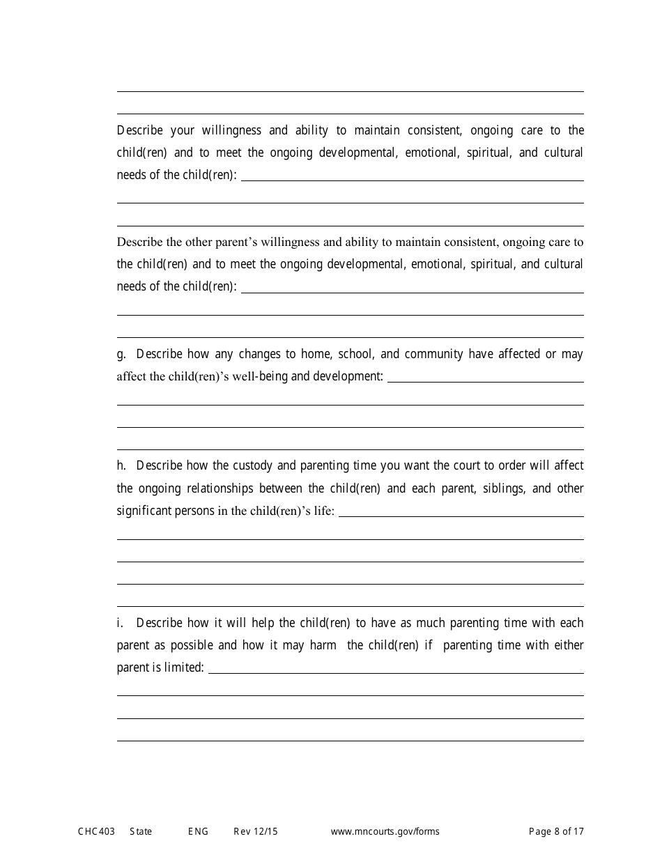 Form CHC403 Affidavit in Response to and Motion to Change Custody - Minnesota, Page 8
