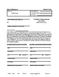 Form CIV102 &quot;Certificate of Representation and Parties&quot; - Minnesota