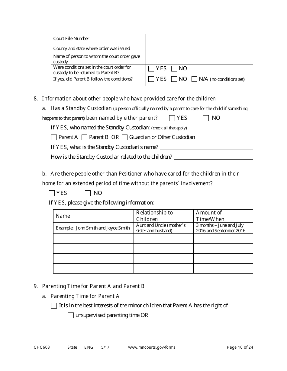 Form CHC603 Petition for Third Party Custody - Minnesota, Page 10
