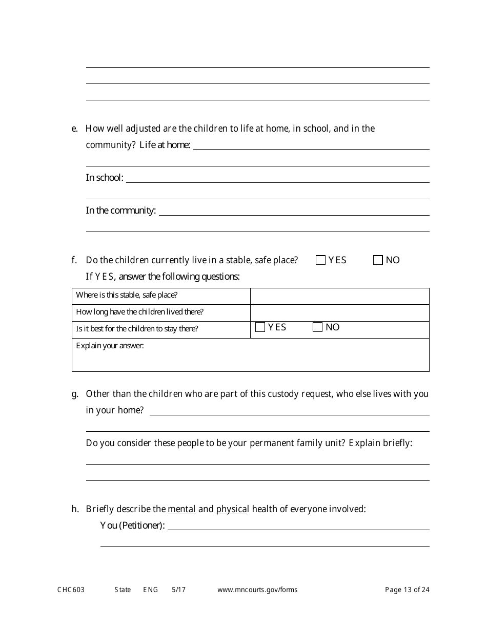 Form CHC603 Petition for Third Party Custody - Minnesota, Page 13
