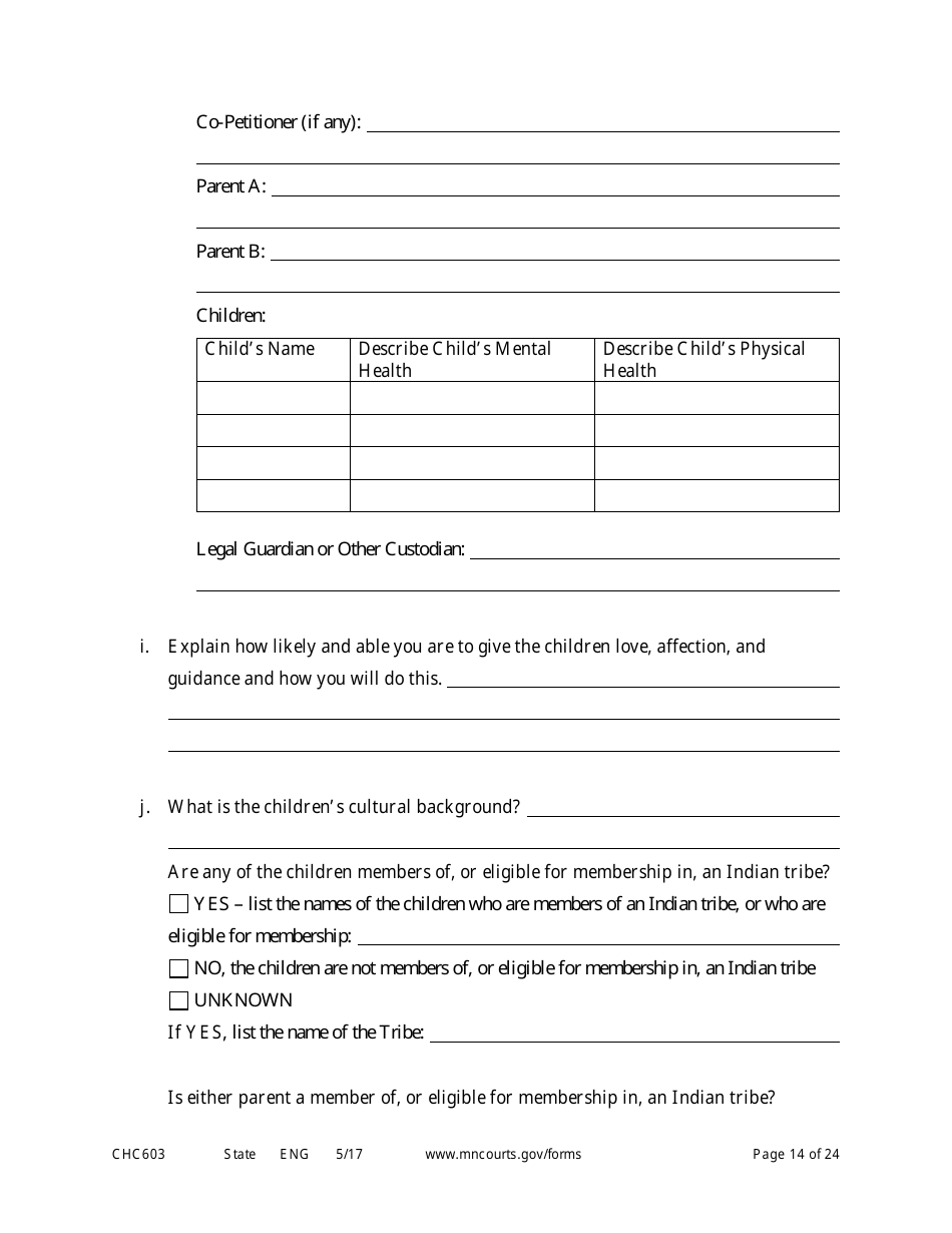 Form CHC603 Petition for Third Party Custody - Minnesota, Page 14