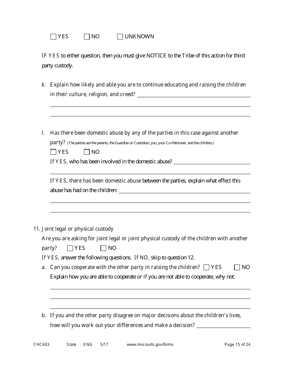 Form CHC603 Petition for Third Party Custody - Minnesota, Page 15