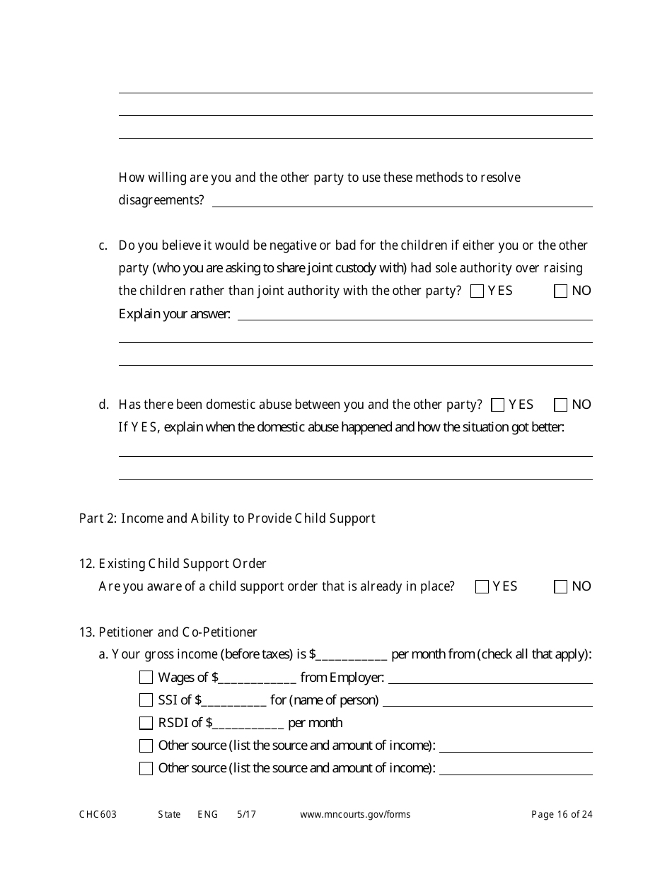 Form CHC603 Petition for Third Party Custody - Minnesota, Page 16