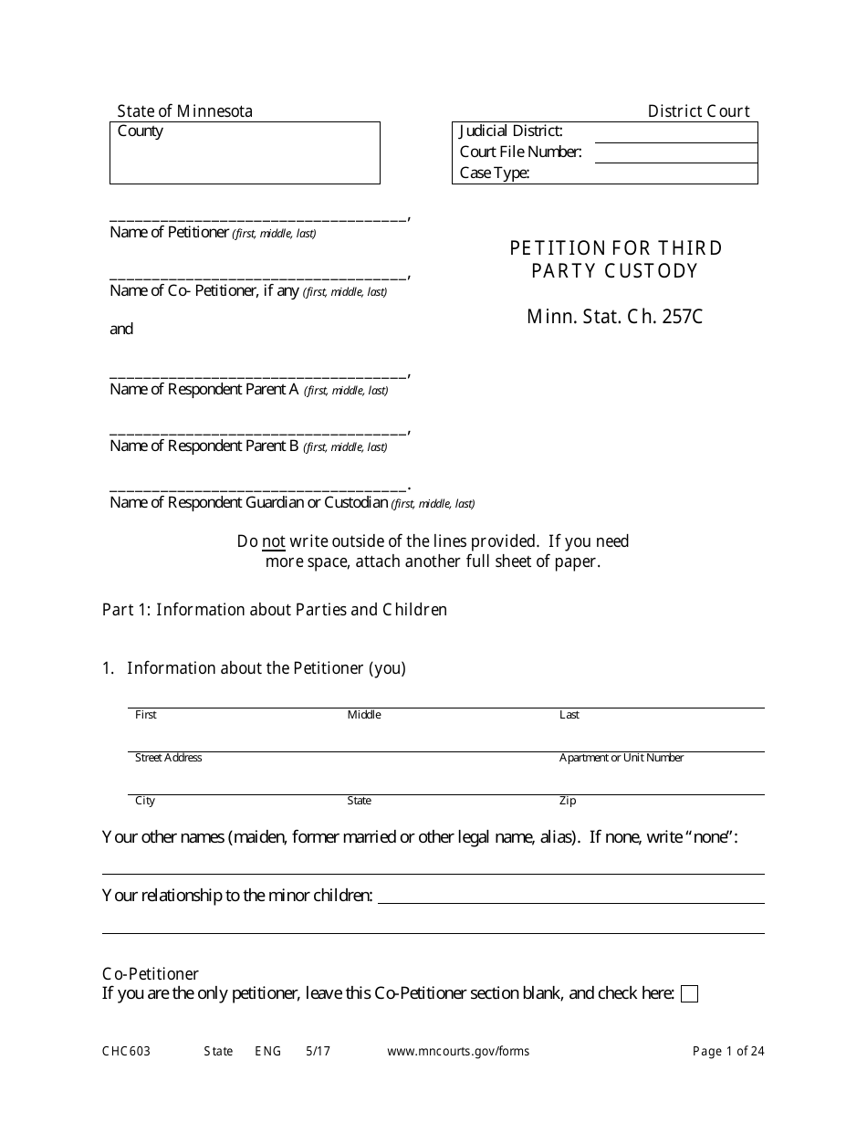 Form CHC603 Petition for Third Party Custody - Minnesota, Page 1