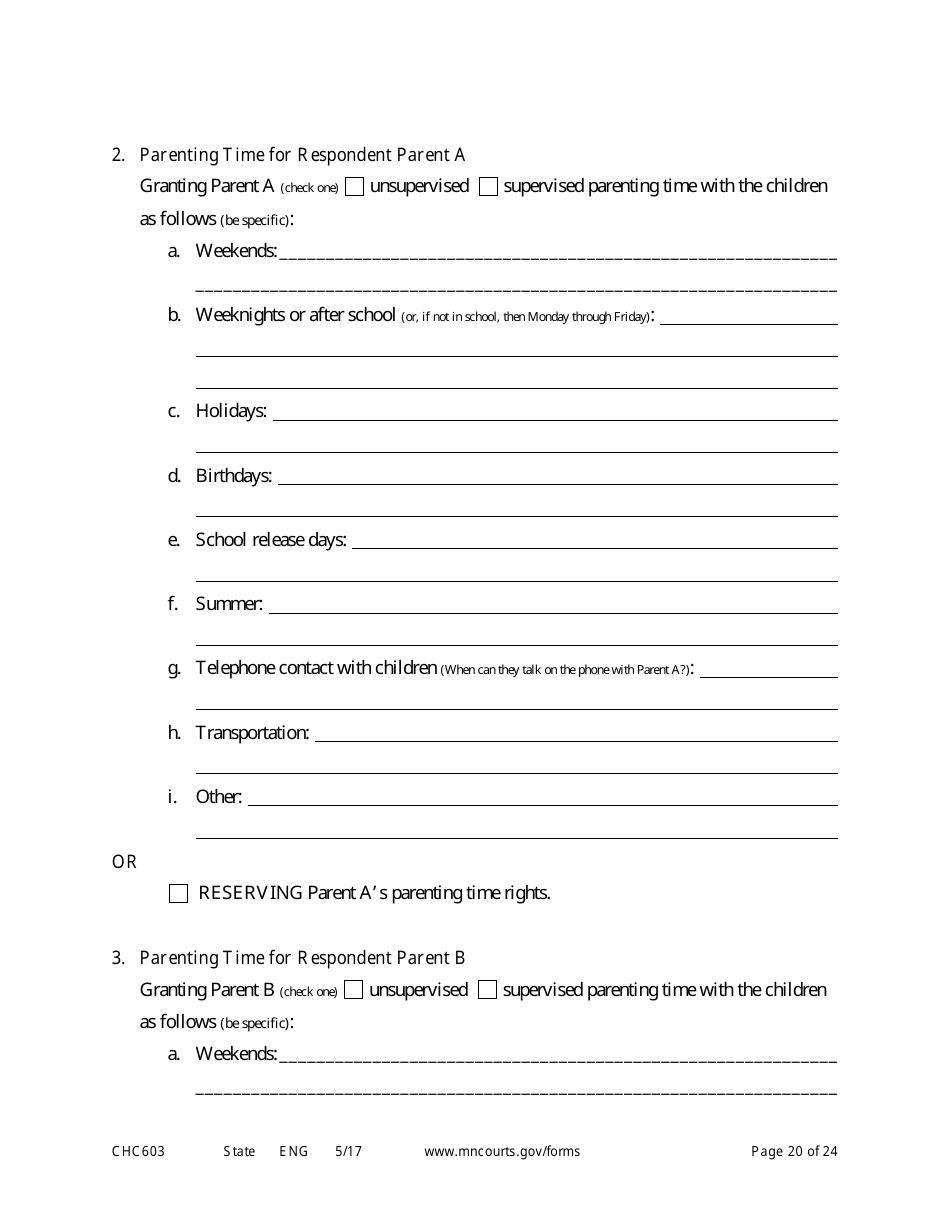 Form CHC603 Petition for Third Party Custody - Minnesota, Page 20