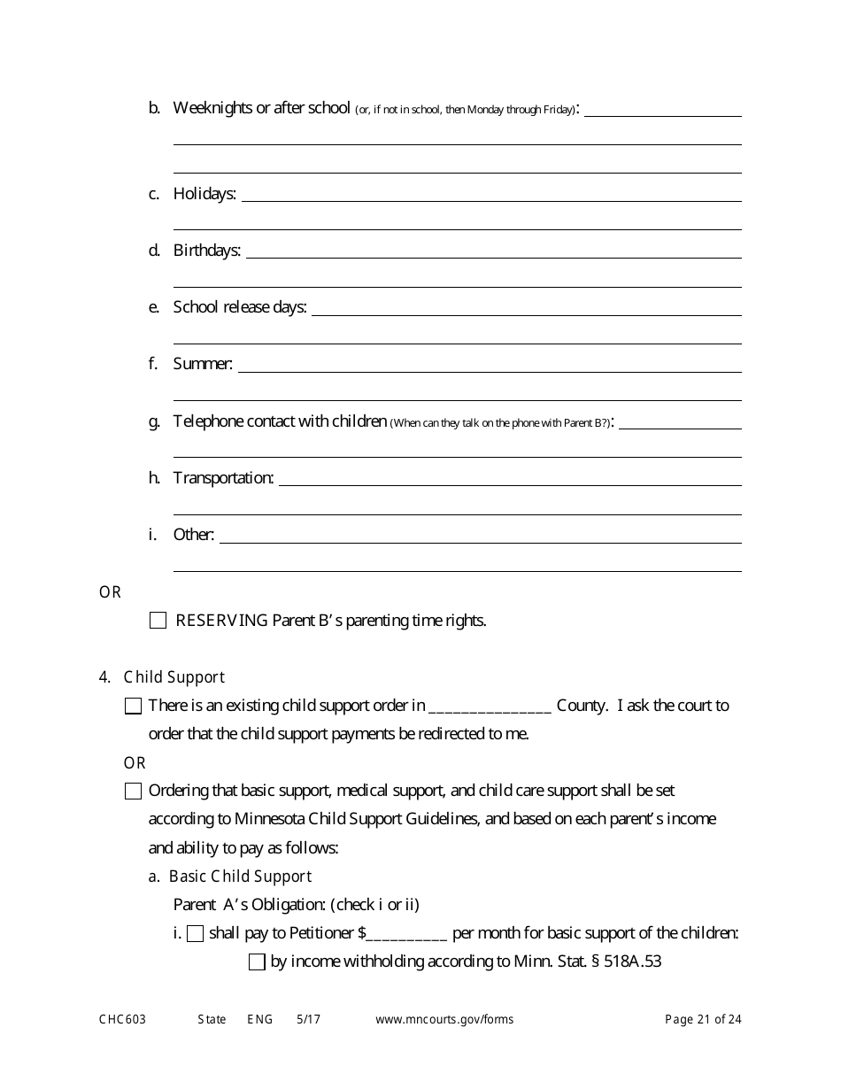 Form CHC603 Petition for Third Party Custody - Minnesota, Page 21