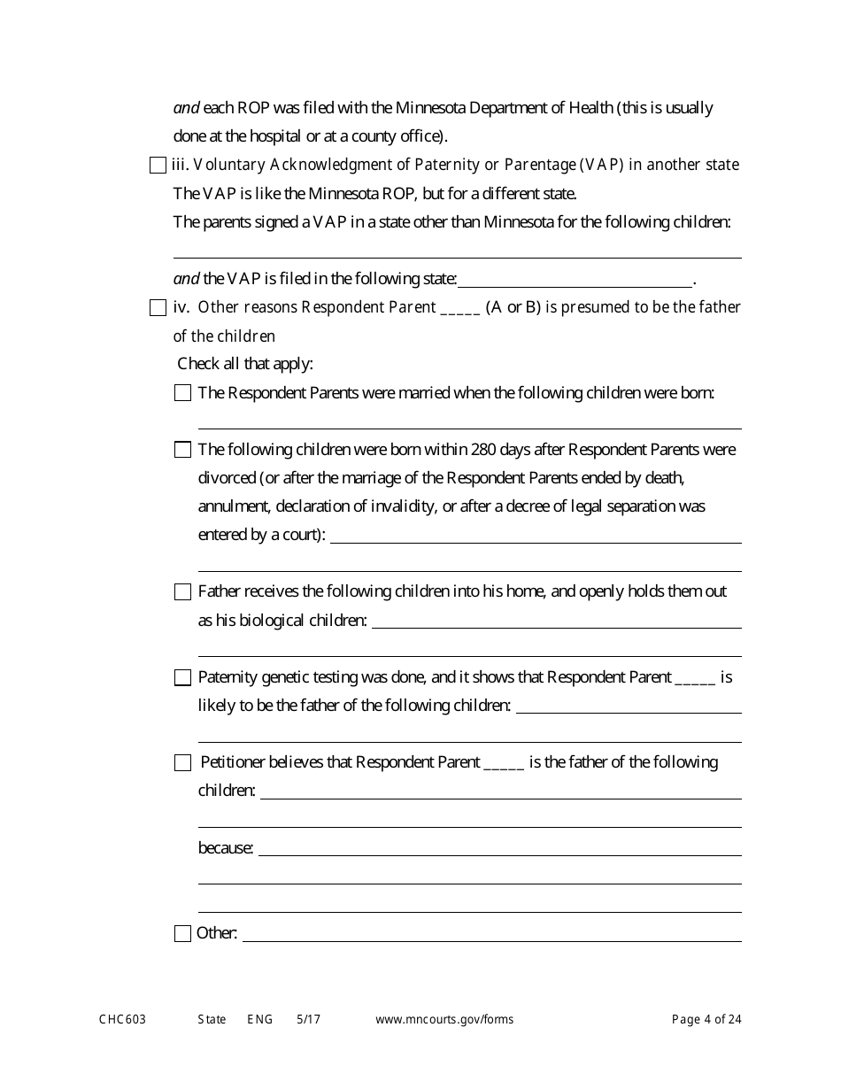Form CHC603 Petition for Third Party Custody - Minnesota, Page 4