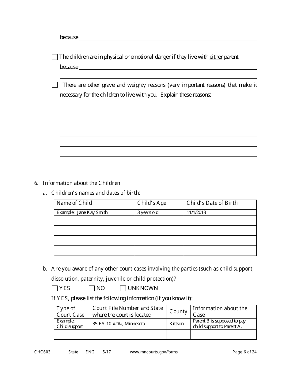 Form CHC603 Petition for Third Party Custody - Minnesota, Page 6