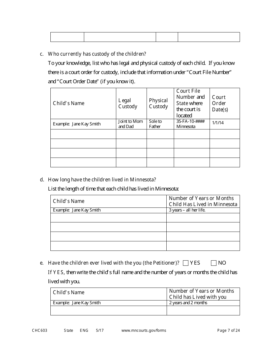 Form CHC603 Petition for Third Party Custody - Minnesota, Page 7
