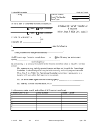 Document preview: Form CHP605 Affidavit / Proof of Transfer of Firearms - Minnesota