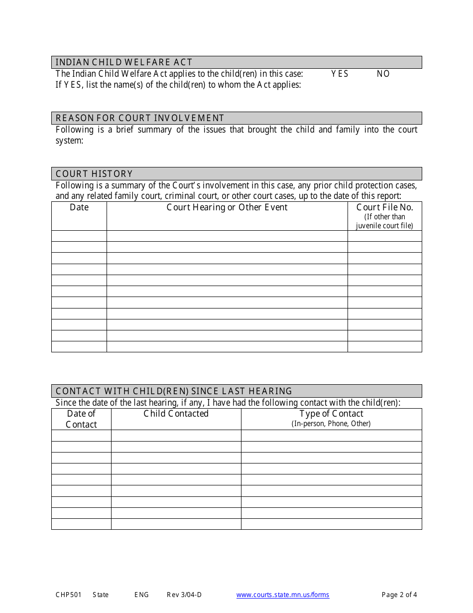 Form CHP501 Guardian Ad Litem Juvenile Court Report - Minnesota, Page 2