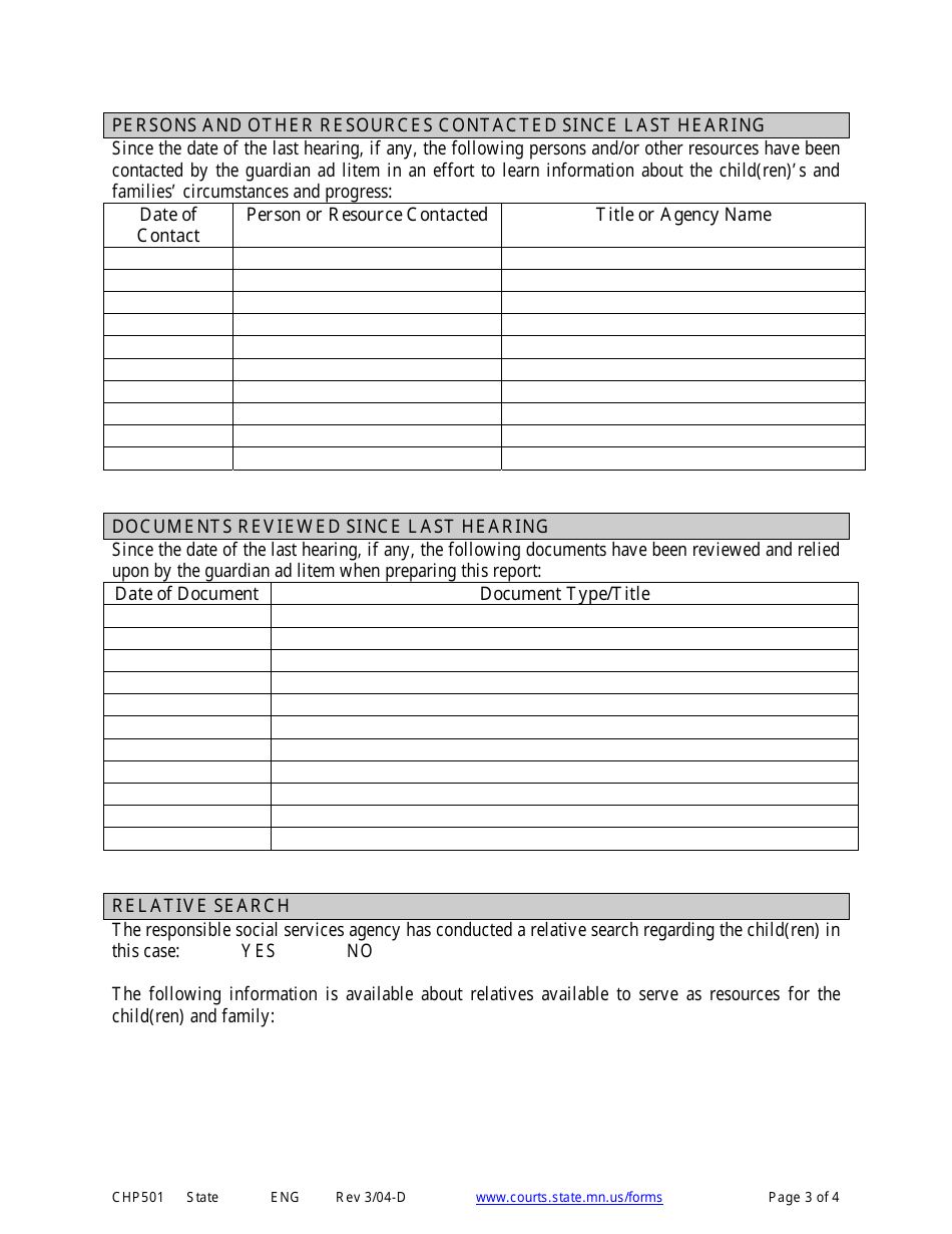 Form CHP501 Guardian Ad Litem Juvenile Court Report - Minnesota, Page 3