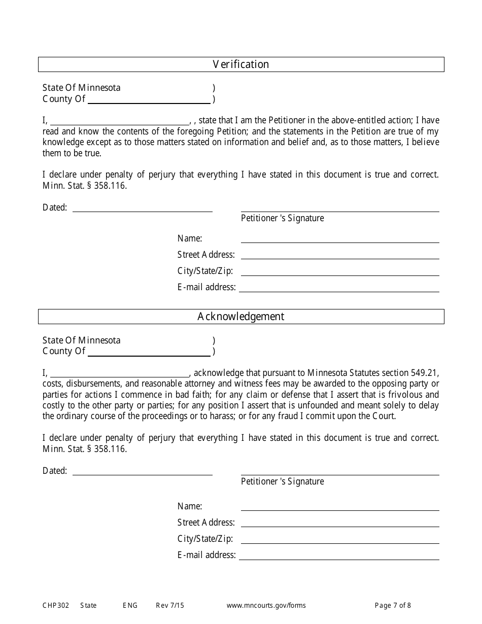 Form CHP302 Child in Need of Protection or Services Petition - Minnesota, Page 7