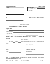 Document preview: Form CIV105 Order for Pro Hac Vice - Minnesota