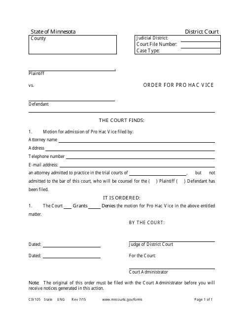 Form CIV105  Printable Pdf