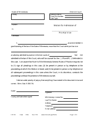 Form CIV103 Motion for Admission Pro Hac Vice - Minnesota