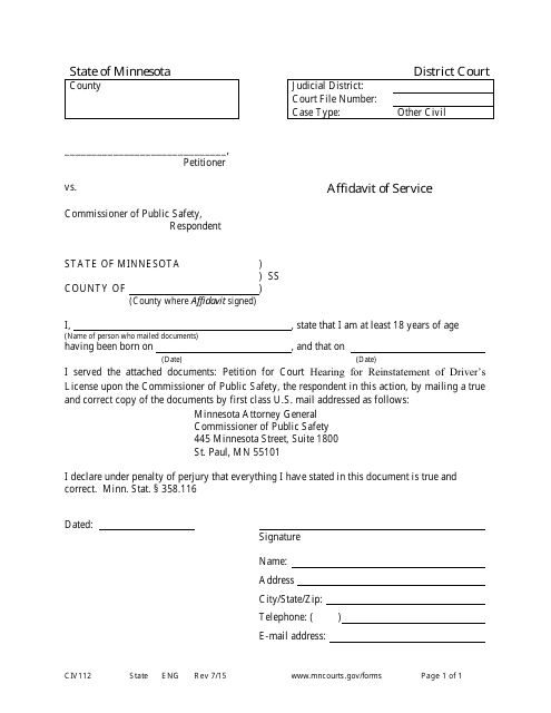 Form CIV112 Affidavit of Service - Minnesota