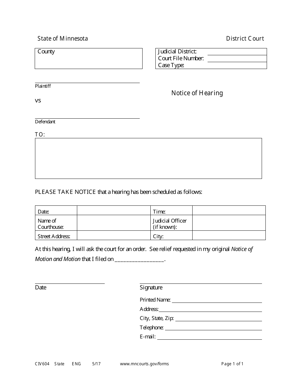 Form CIV604 Download Printable PDF or Fill Online Notice