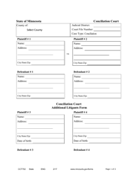 Document preview: Form CCT702 Conciliation Court Additional Litigants Form - Minnesota