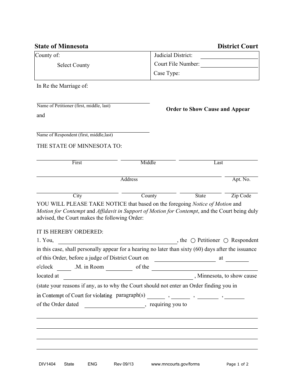 Form DIV1404 Order to Show Cause and Appear - Minnesota, Page 1