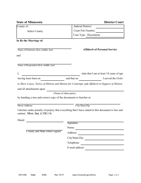 Form DIV1405 Affidavit of Personal Service - Minnesota
