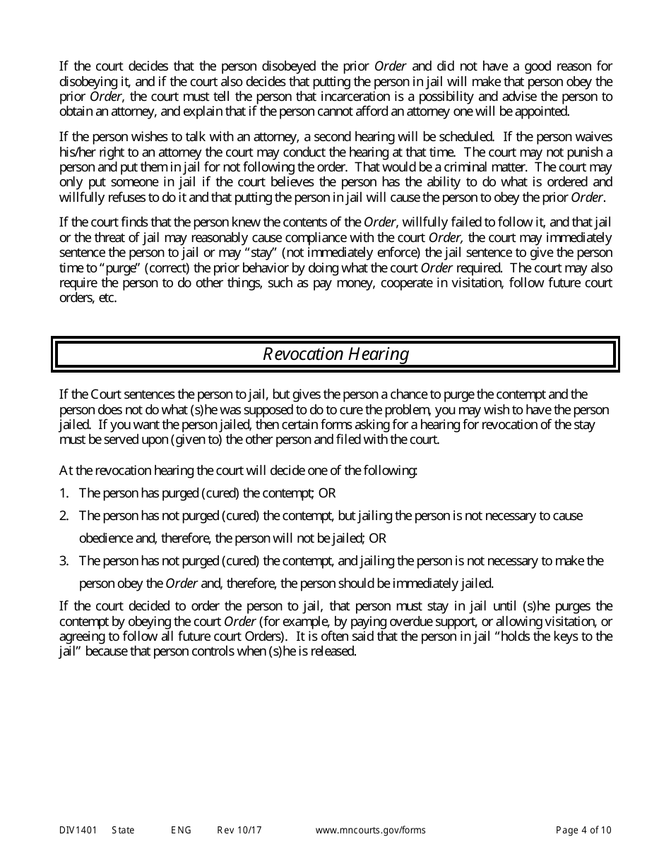 Form DIV1401 Instructions for Request to Have Other Party Held in Contempt of Court - Minnesota, Page 4