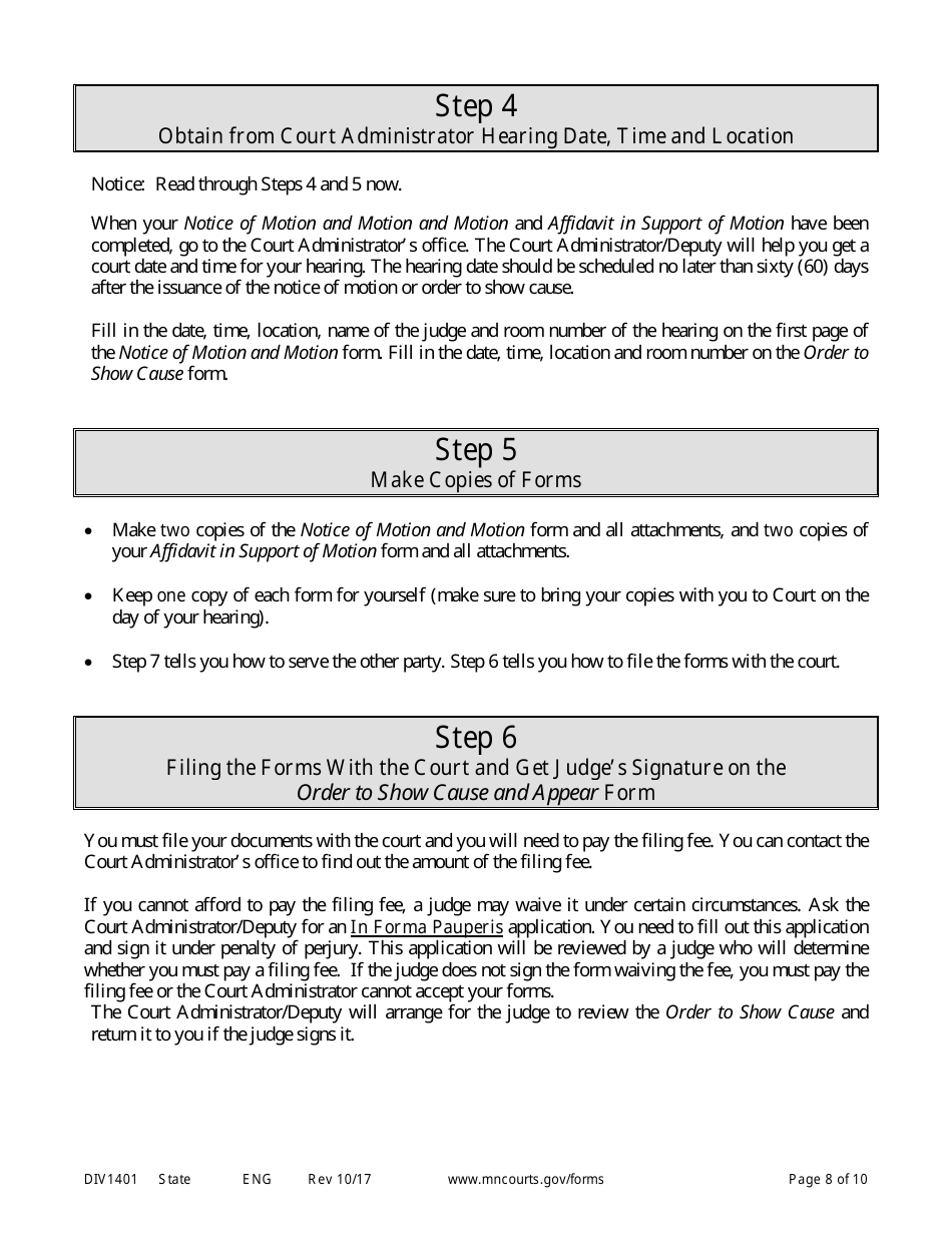 Form DIV1401 Instructions for Request to Have Other Party Held in Contempt of Court - Minnesota, Page 8