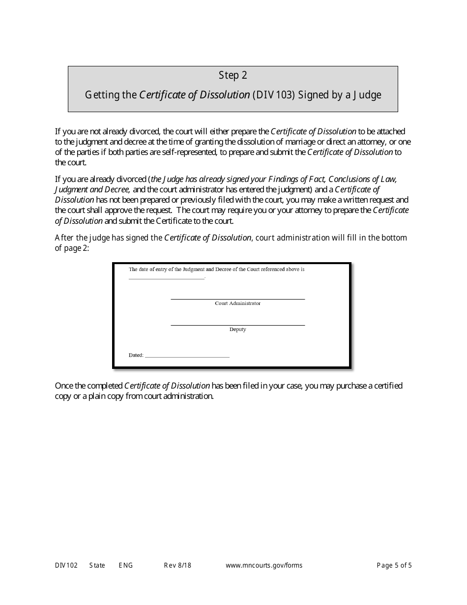 Instructions for Form DIV103 Certificate of Dissolution - Minnesota, Page 5
