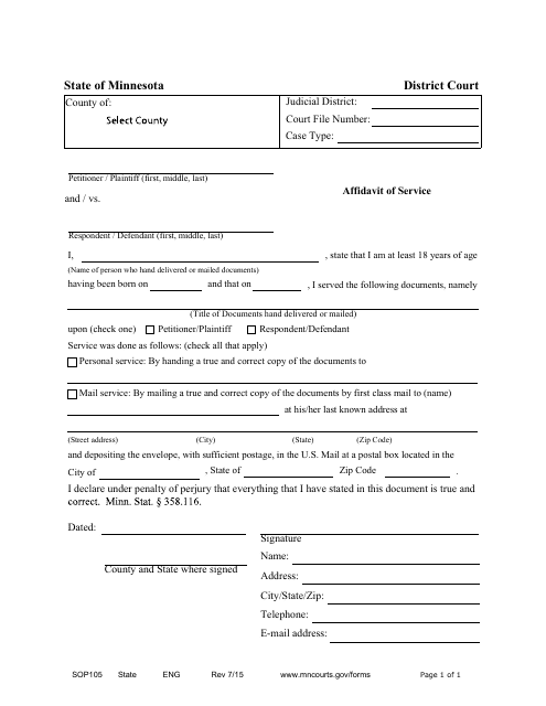 Form SOP105 Affidavit of Service - Minnesota