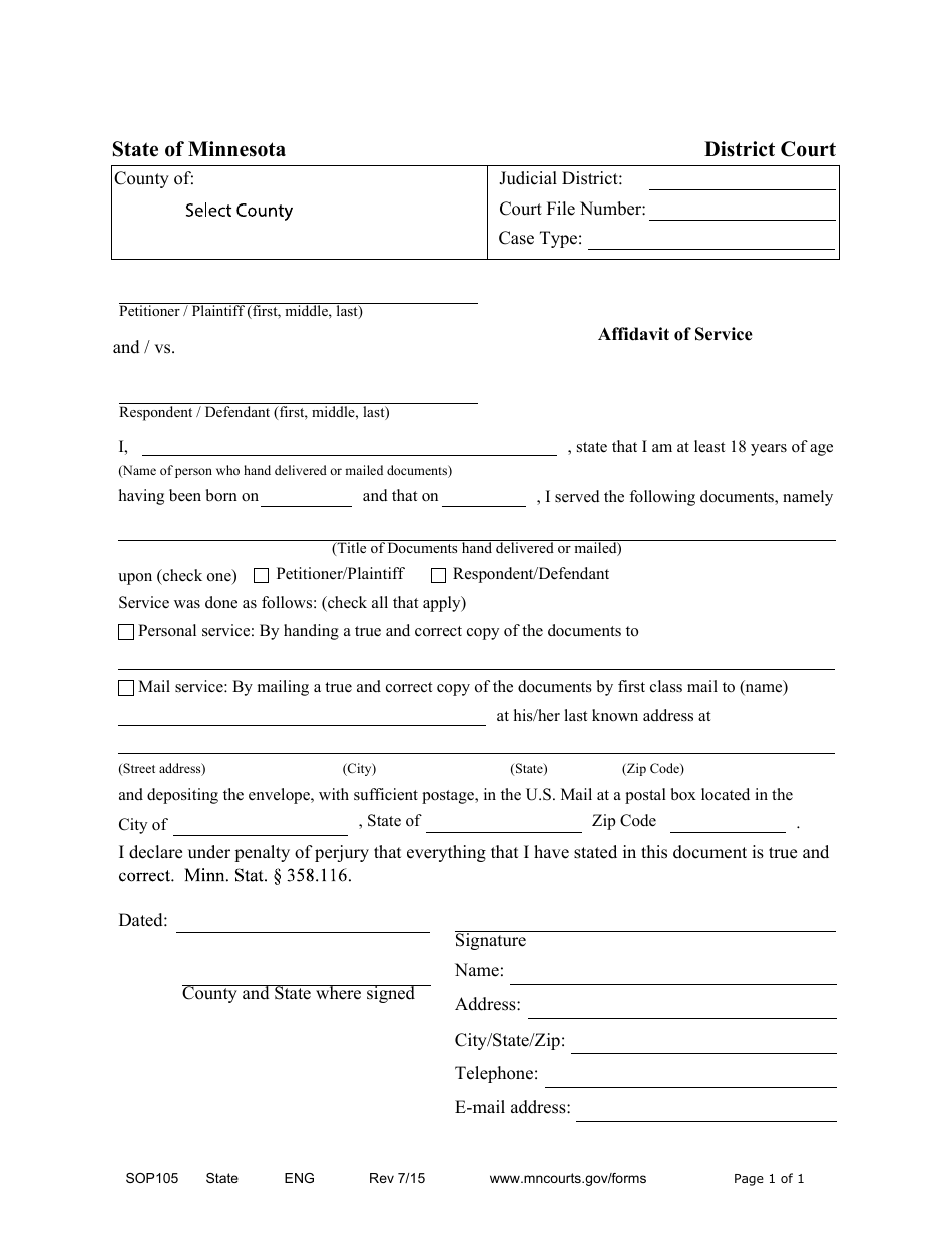Form SOP105 Affidavit of Service - Minnesota, Page 1