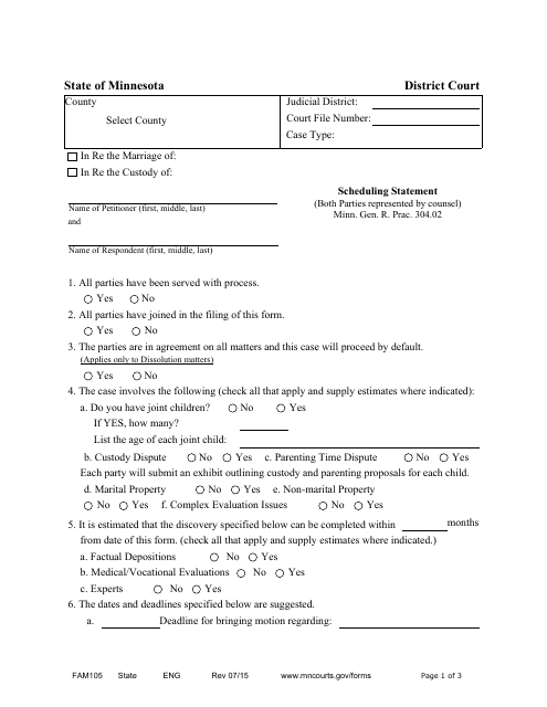 Form FAM105 Scheduling Statement - Minnesota