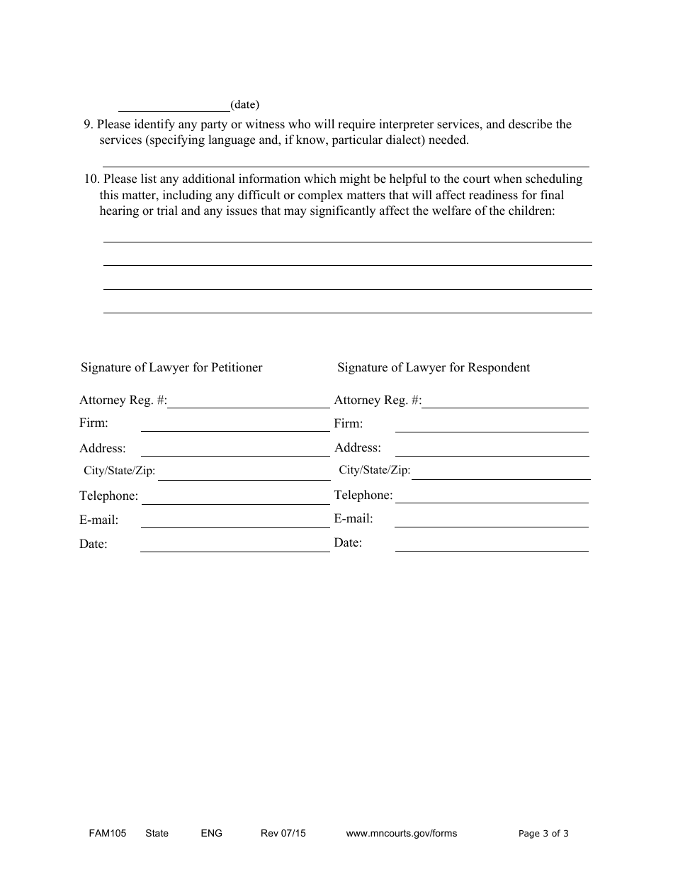Form FAM105 Scheduling Statement - Minnesota, Page 3
