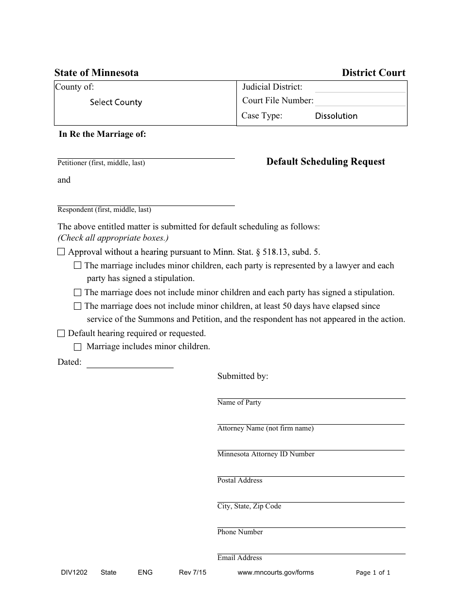 Form DIV1202 Default Scheduling Request - Minnesota, Page 1