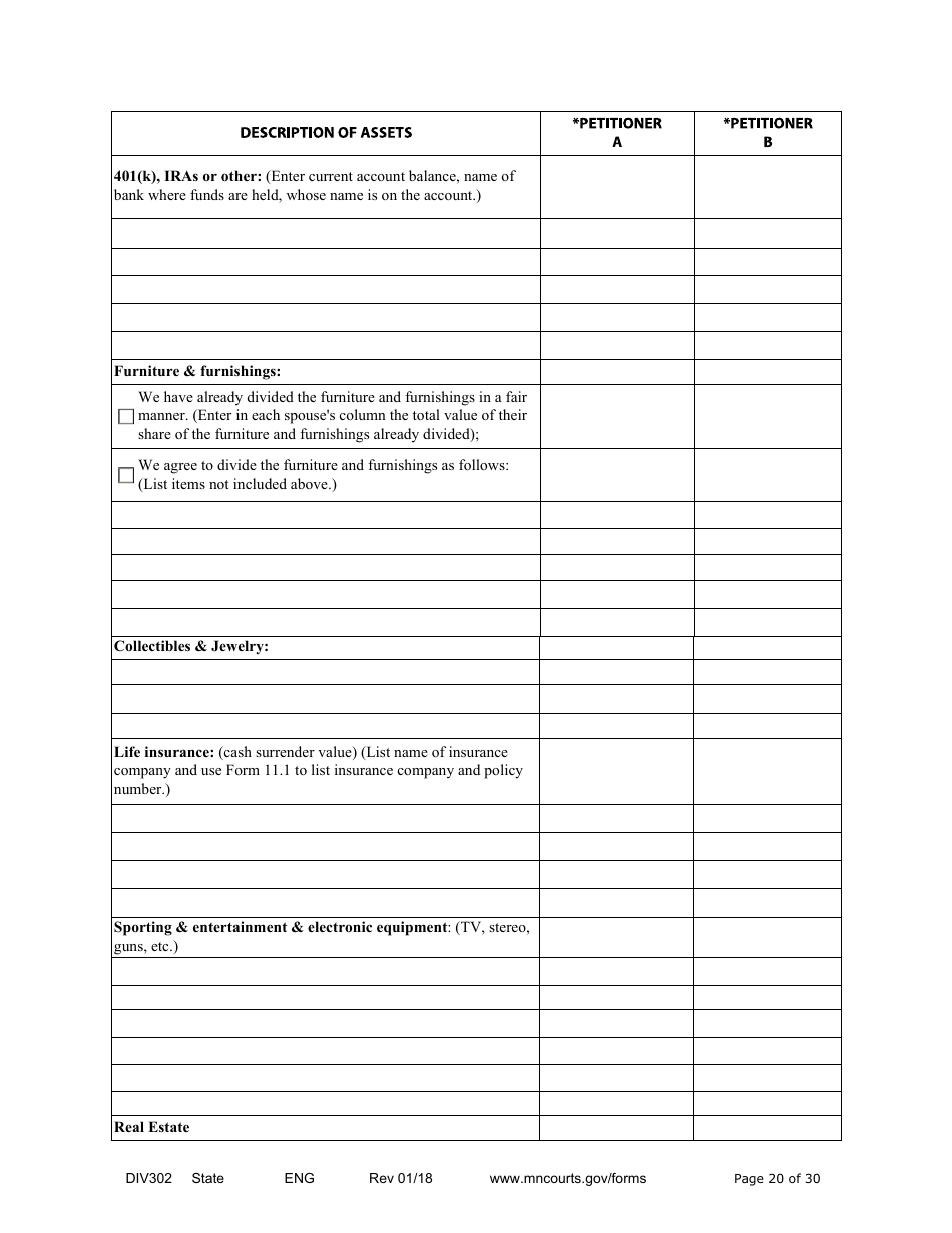 Form DIV302 Joint Petition, Agreement, and Judgment and Decree for Marriage Dissolution Without Children - Minnesota, Page 20