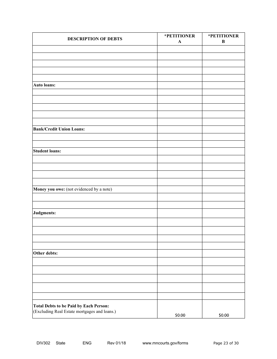 Form DIV302 Joint Petition, Agreement, and Judgment and Decree for Marriage Dissolution Without Children - Minnesota, Page 23