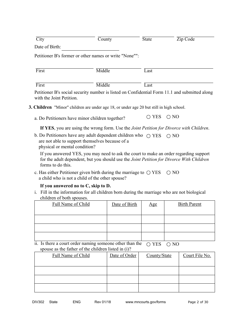 Form DIV302 Joint Petition, Agreement, and Judgment and Decree for Marriage Dissolution Without Children - Minnesota, Page 2