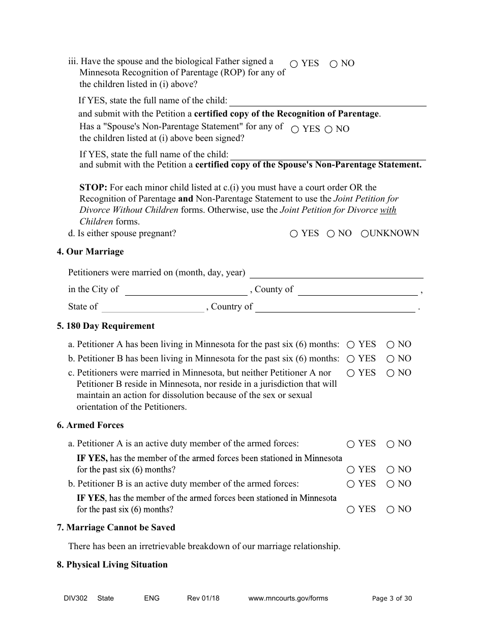 Form DIV302 Joint Petition, Agreement, and Judgment and Decree for Marriage Dissolution Without Children - Minnesota, Page 3