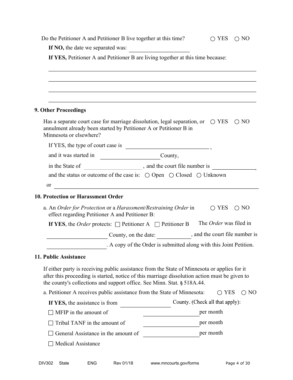 Form DIV302 Joint Petition, Agreement, and Judgment and Decree for Marriage Dissolution Without Children - Minnesota, Page 4