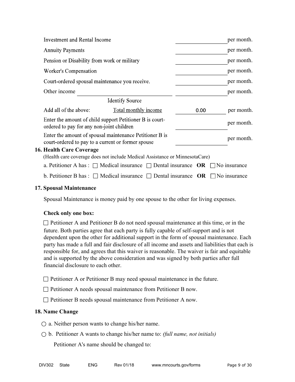 Form DIV302 Joint Petition, Agreement, and Judgment and Decree for Marriage Dissolution Without Children - Minnesota, Page 9
