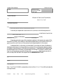 Document preview: Form CIV022B Waiver of Service of Summons - Minnesota